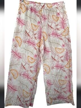 C&C California Lightweight Floral Citrus Pants - White with Pink & Yellow Print